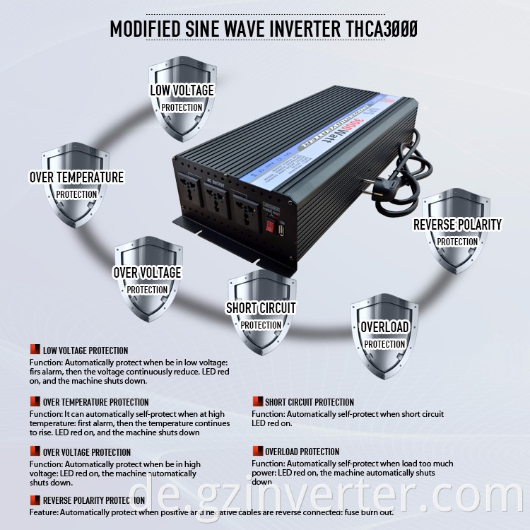 Intelligent Power Wechselrichter 3000W 12 V DC zu AC Solar Invertor für zu Hause